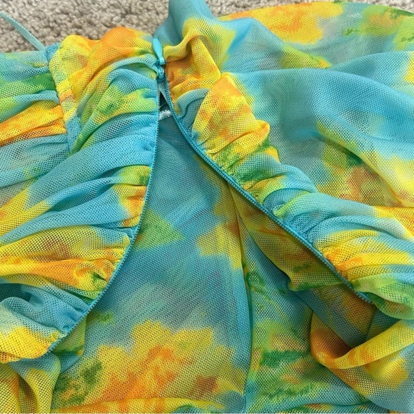 Zara blue yellow floral flower ruched strapless bandeau bustier crop top L NWT - Picture 9 of 15